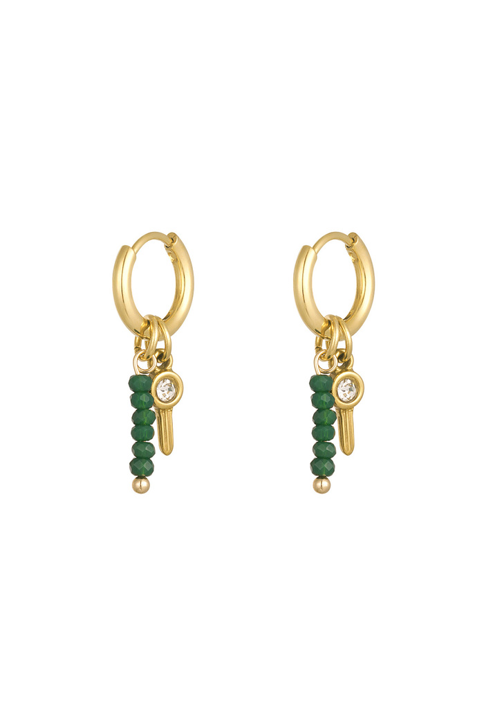 Earrings beads with charm - gold/green 
