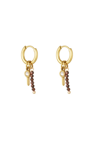 Earrings beads with charm - gold/brown h5 