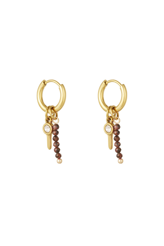 Earrings beads with charm - gold/brown 