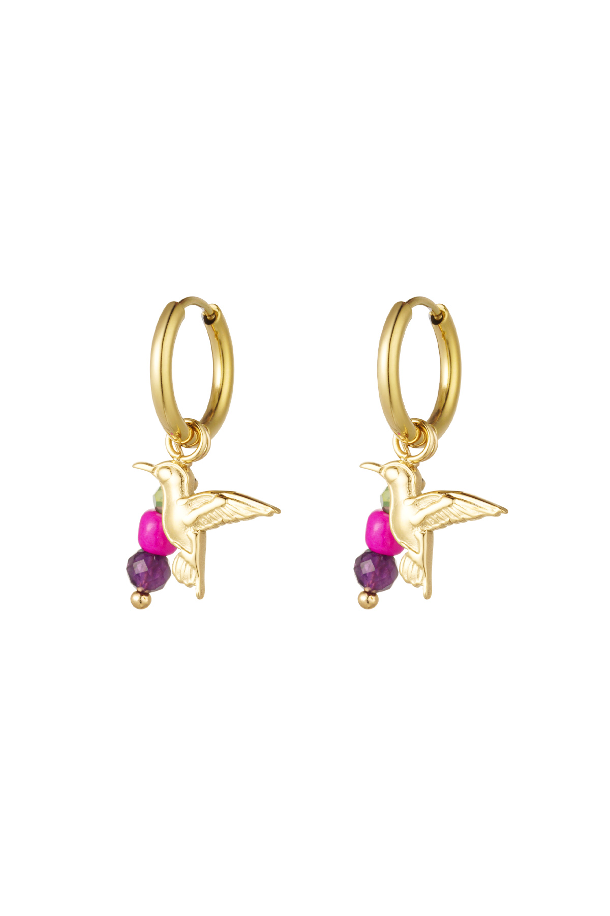 Ohrringe mit Kolibri-Strick-Naturstein – Gold