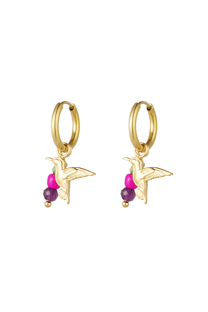 Earrings with hummingbird knitting natural stone - gold 