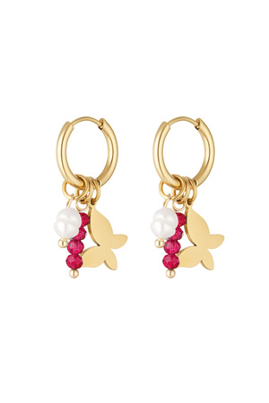 Butterfly earrings with beads - gold/pink h5 