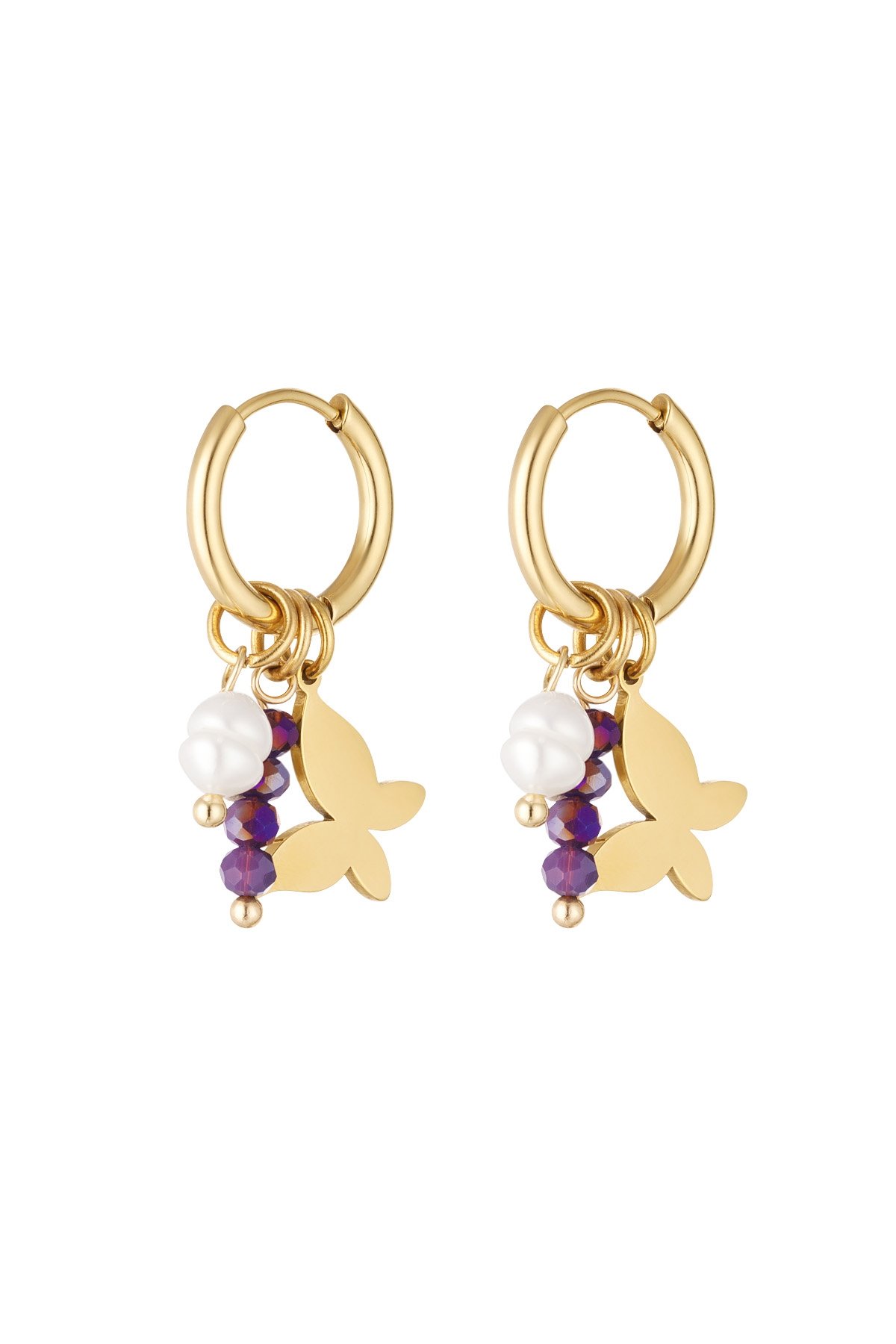 Boucles d'oreilles papillon avec perles - doré/violet h5 