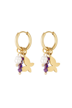 Butterfly earrings with beads - gold/purple h5 