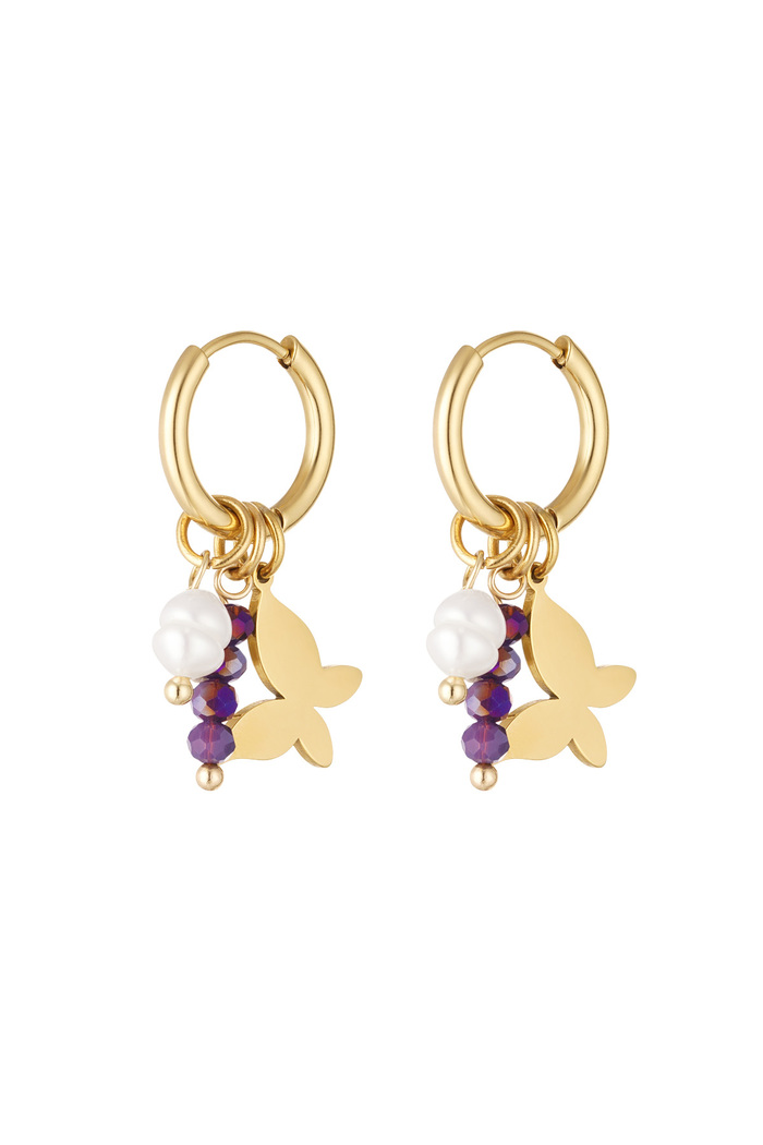 Butterfly earrings with beads - gold/purple 