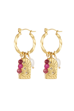 Earrings charm party twisted - gold/pink h5 