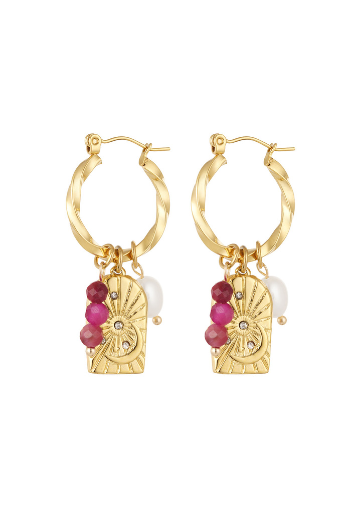 Earrings charm party twisted - gold/pink 