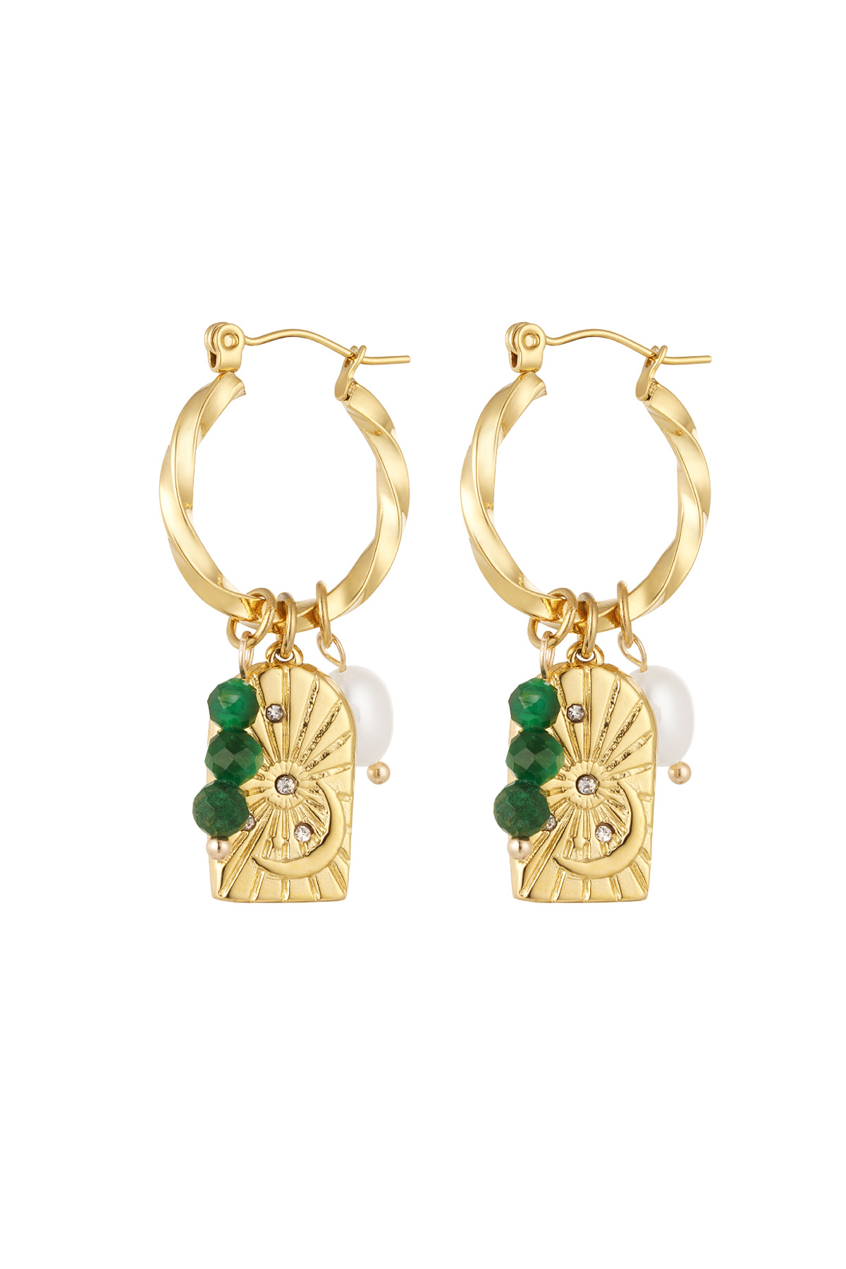 Earrings charm party twisted - gold/green