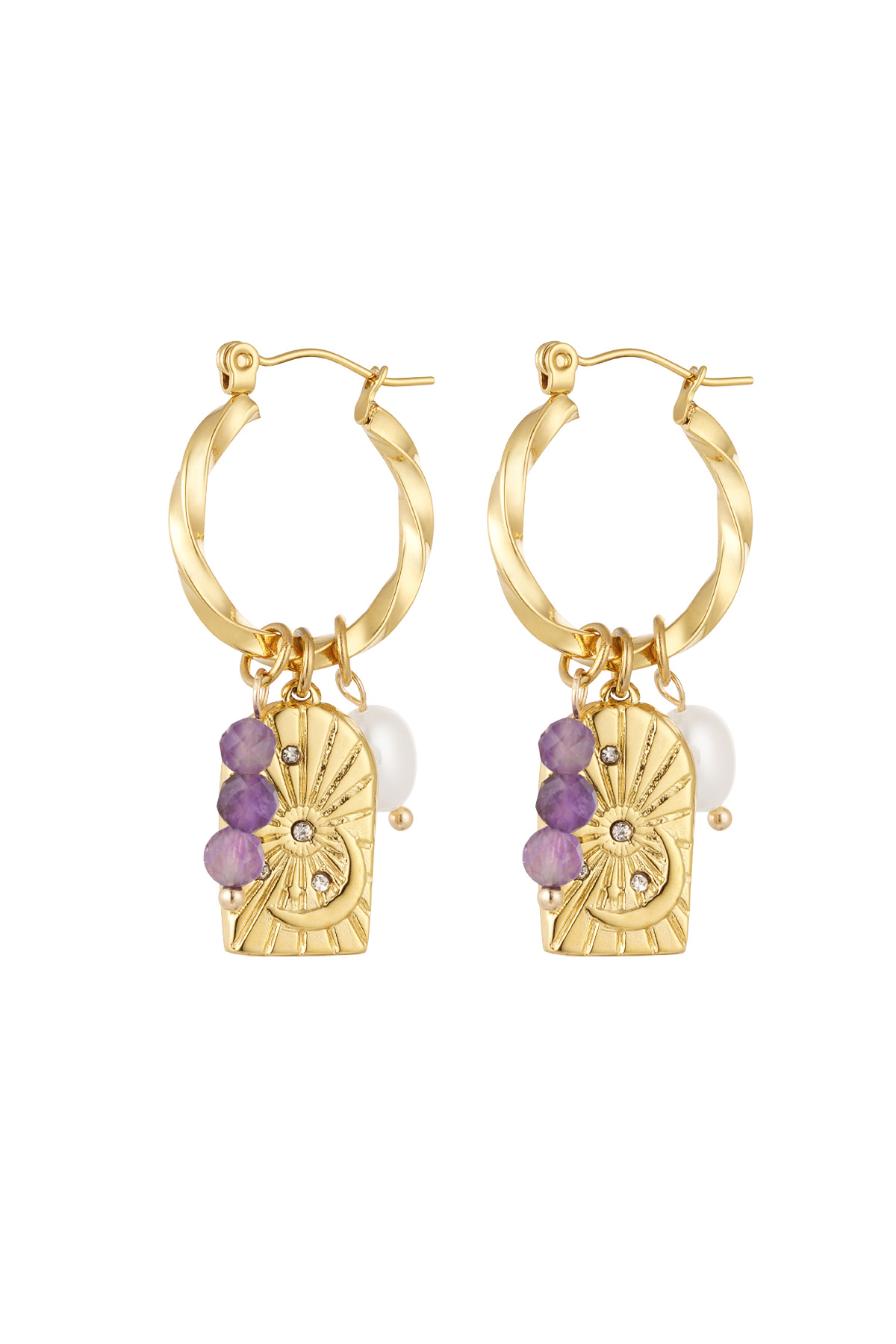 Earrings charm party turned - Gold color/purple