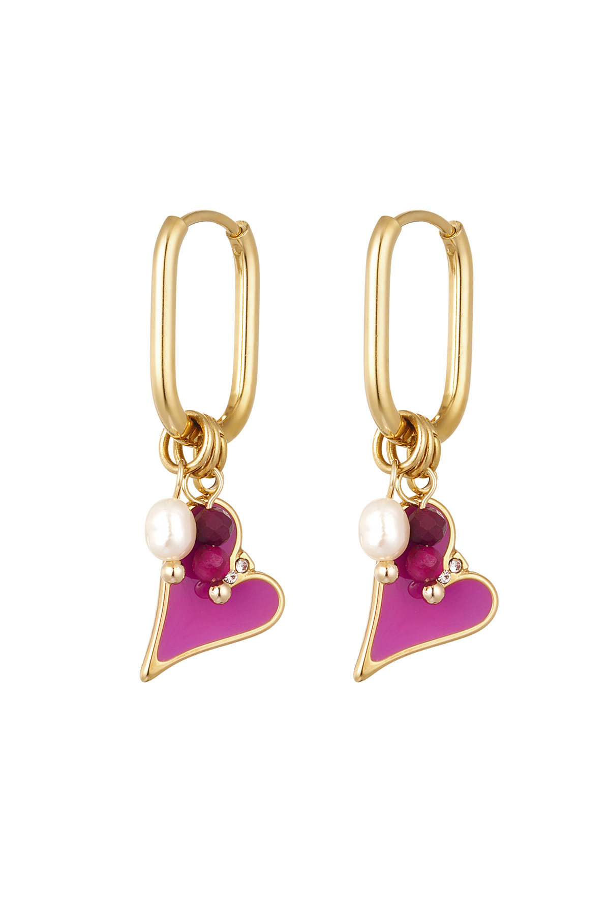 Orecchini cuore colorato con perla - oro/rosa h5 