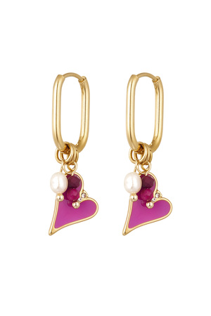 Earrings colored heart with pearl - gold/pink h5 