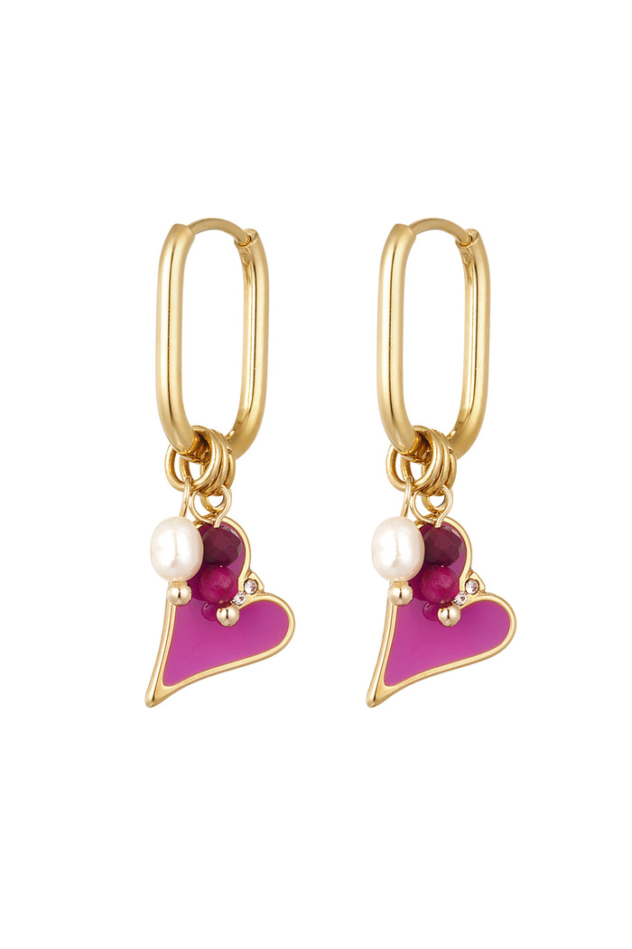 Earrings colored heart with pearl - gold/pink 