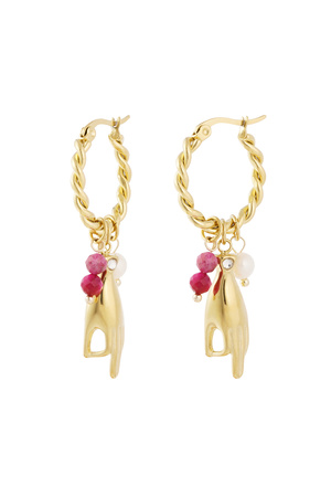 Earrings with hand and pearl pendants - fuchsia h5 