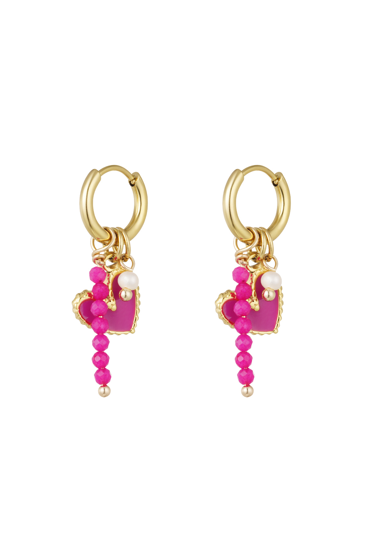 Earrings with hearts and beads - fuchsia h5 
