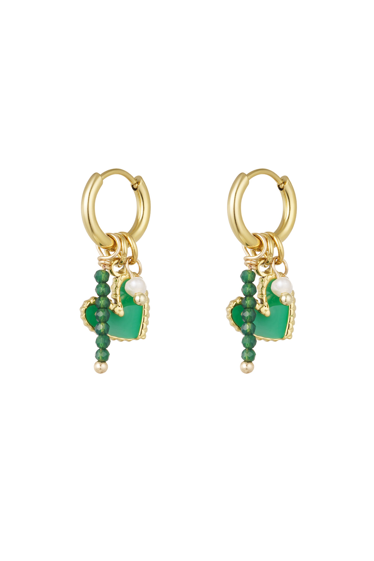 Earrings with hearts and beads - green h5 