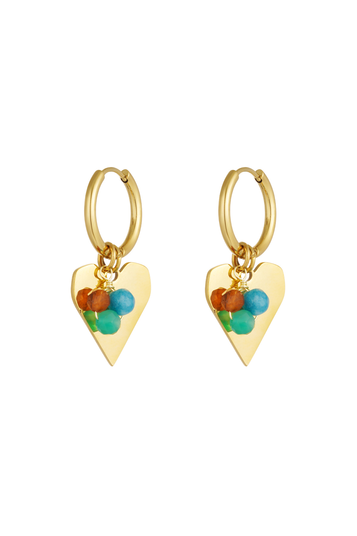 Boucles d'oreilles coeur avec bouquet de perles - doré/multi