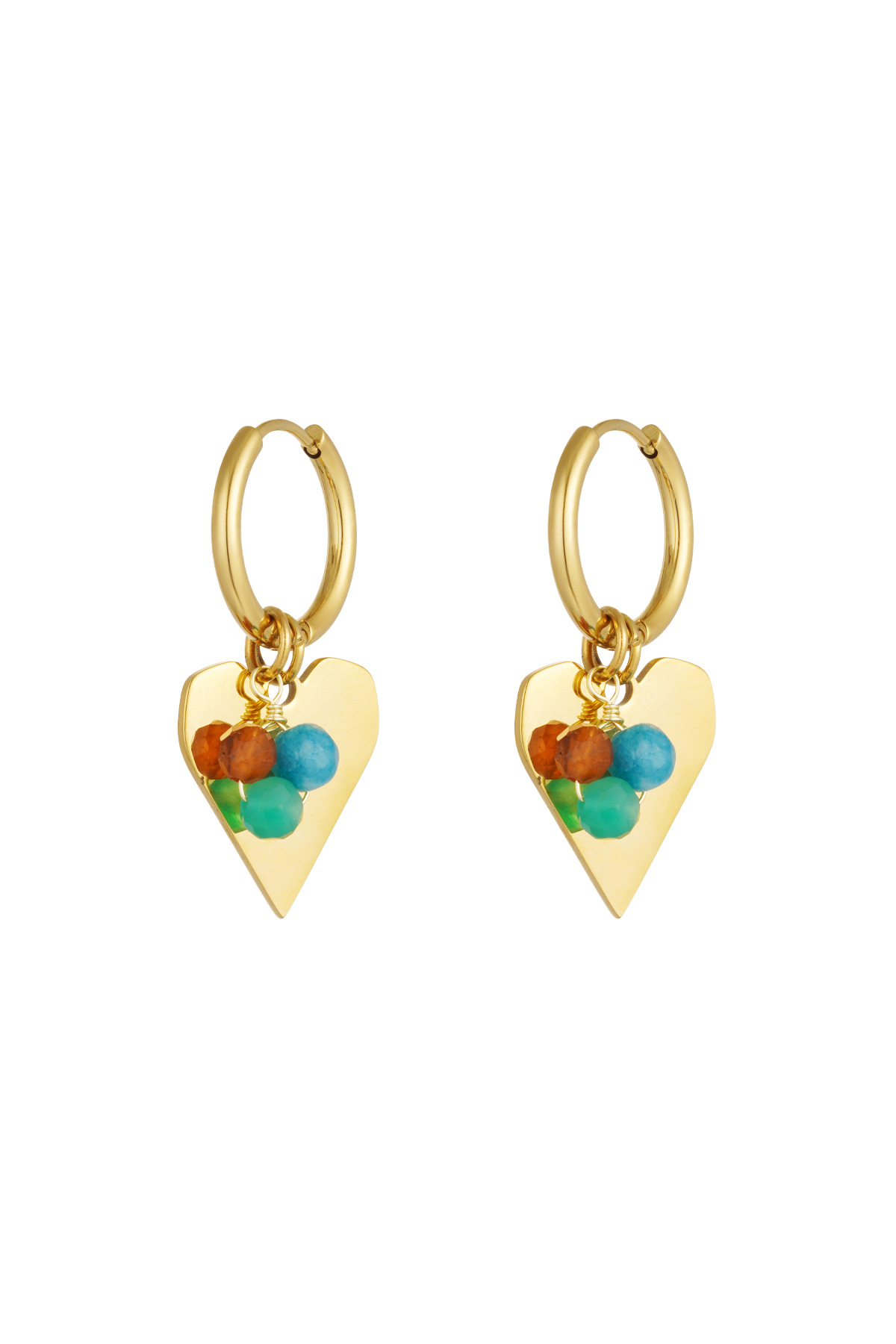 Earrings heart with bunch of beads - Gold color/multi