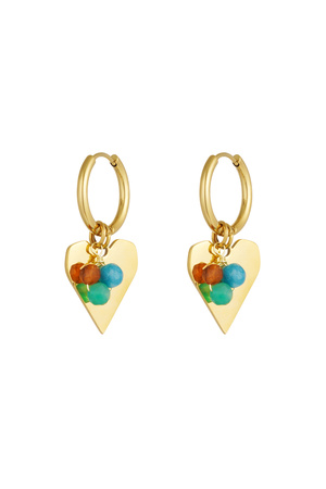 Earrings heart with bunch of beads - gold/multi h5 