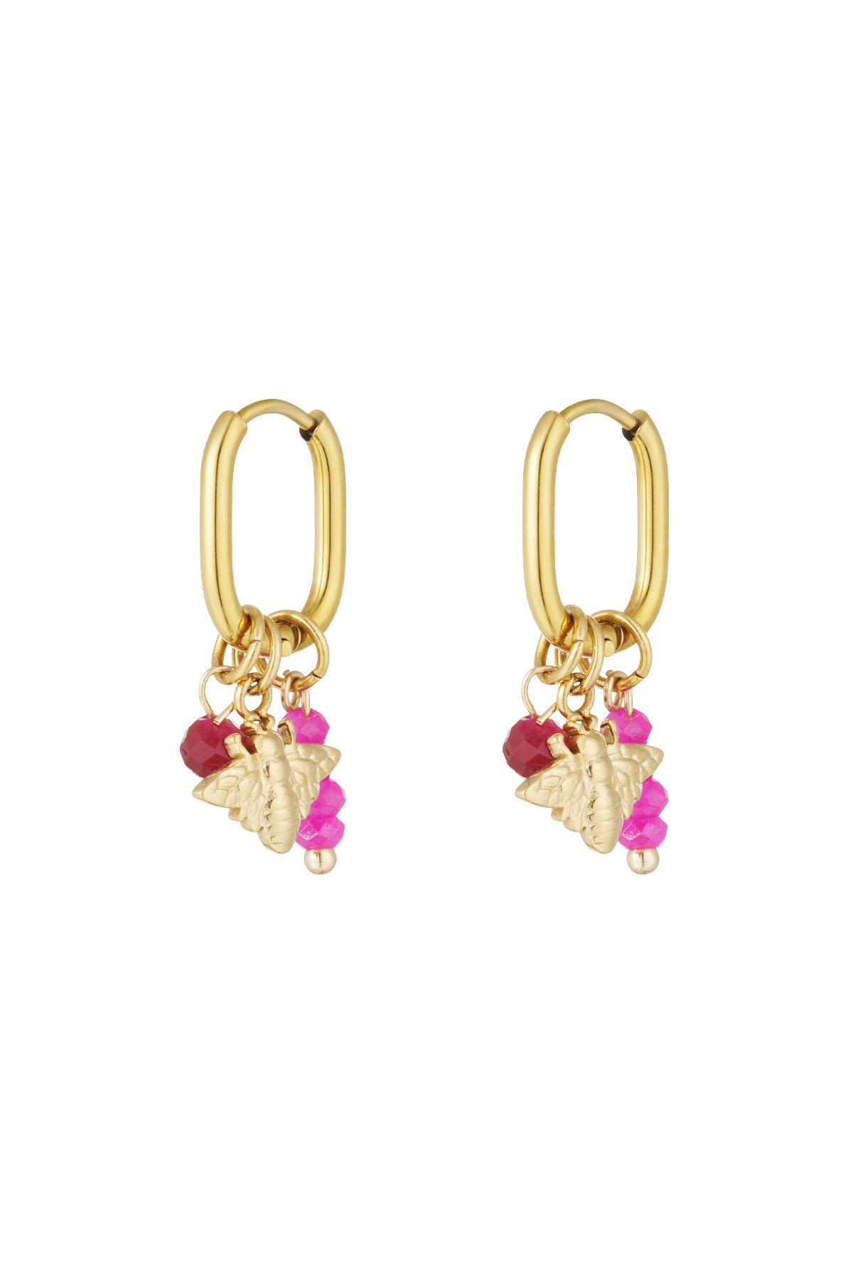 Earrings with decoration - gold/fuchsia