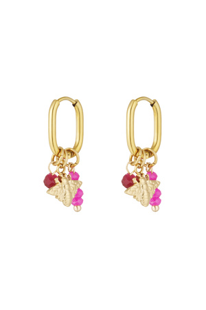 Earrings with decoration - gold/fuchsia h5 