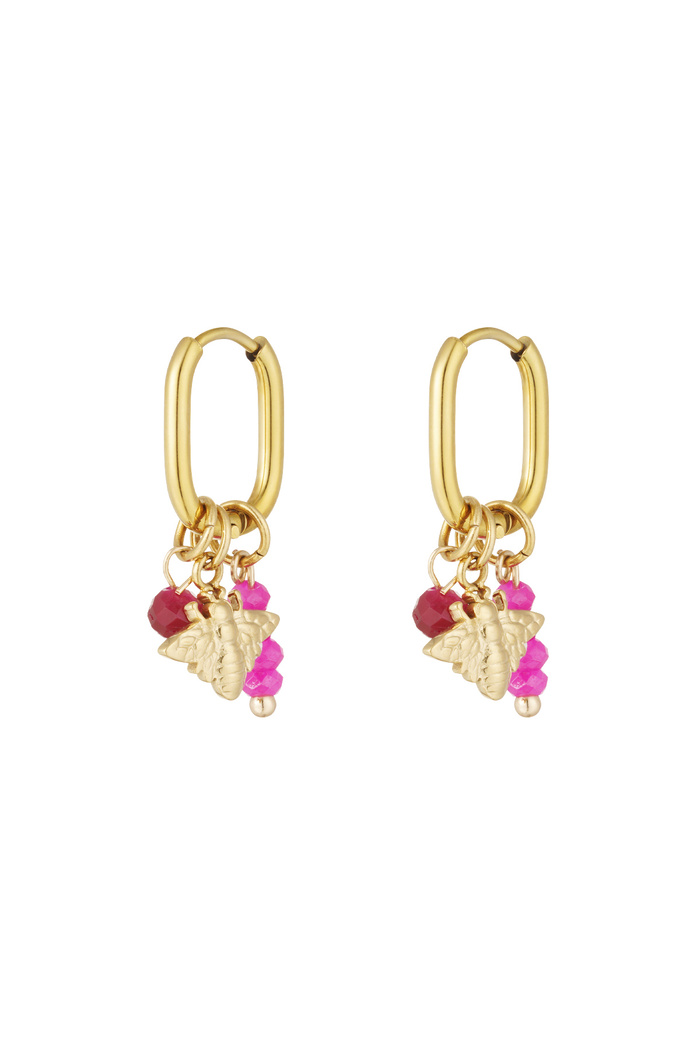 Earrings with decoration - gold/fuchsia 