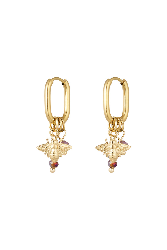 Earrings with decoration - red/gold 