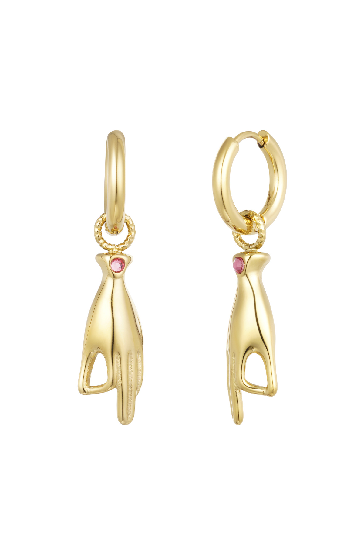 Hand symbol earrings - Gold color/pink