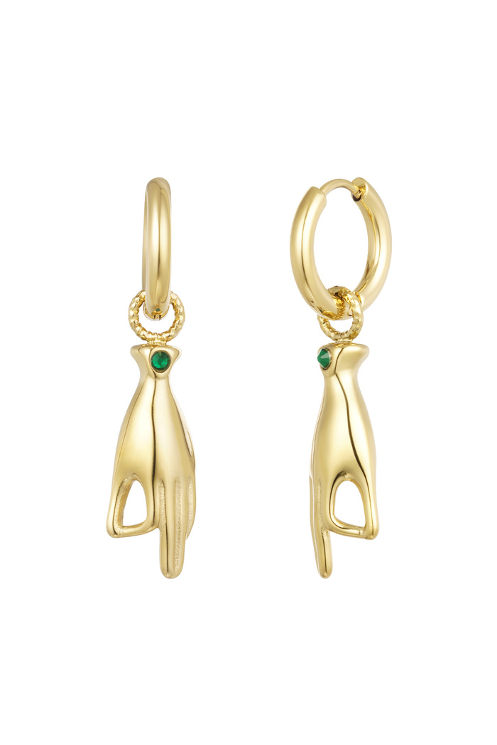 Hand symbol earrings - gold/green 