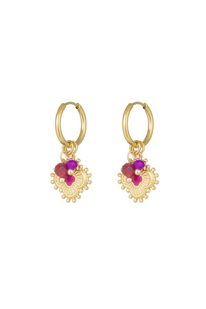 Clover earrings with beads - gold/pink h5 