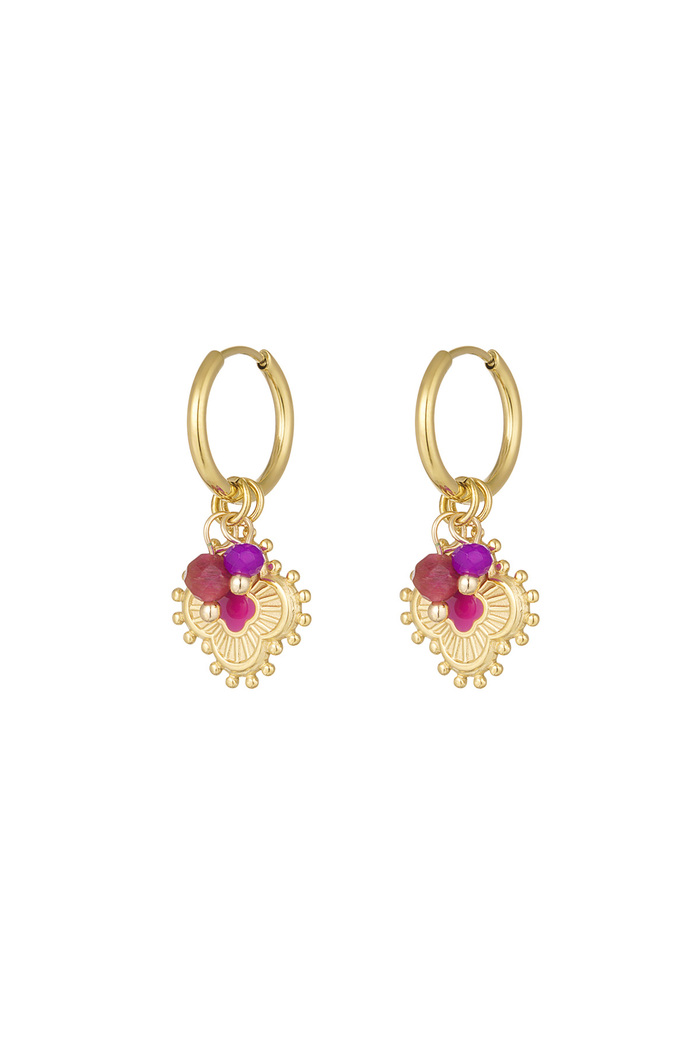 Clover earrings with beads - gold/pink 