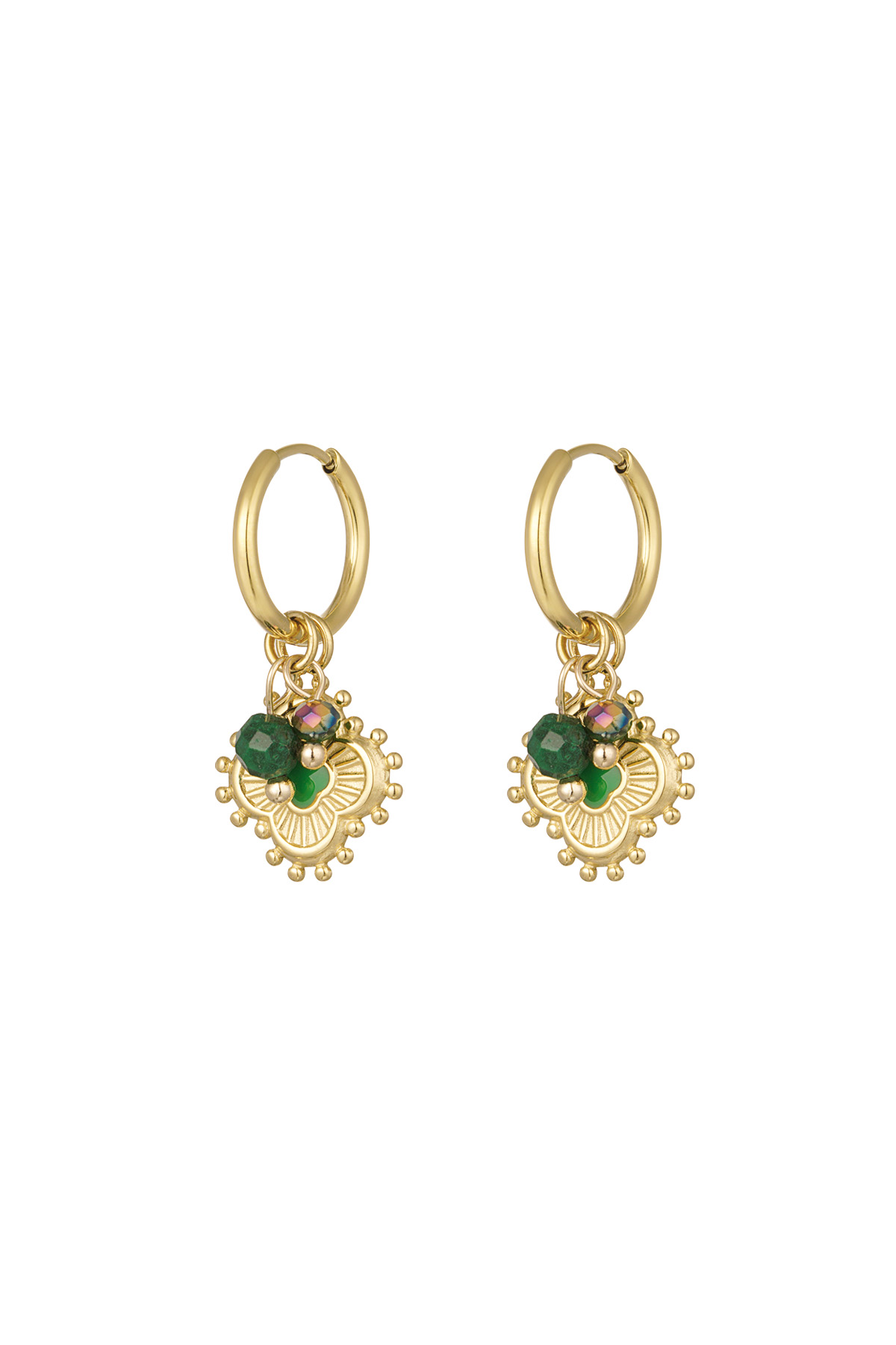 Clover earrings with beads - gold/green