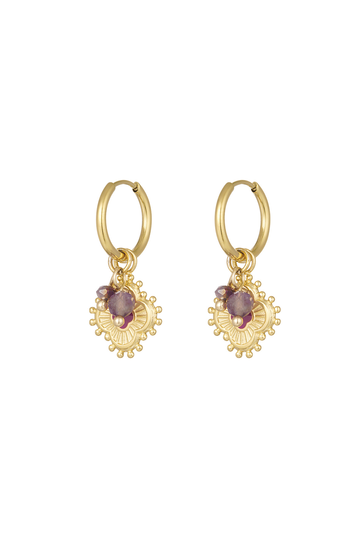 Clover earrings with beads - gold/purple h5 