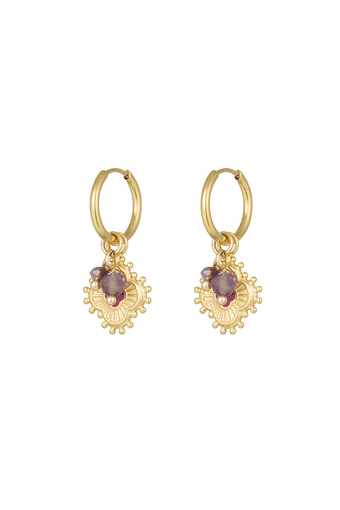 Boucles d'oreilles trèfle avec perles - doré/violet 