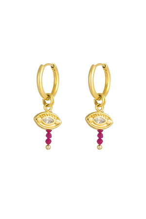 Eye earrings with beads - gold/fuchsia h5 
