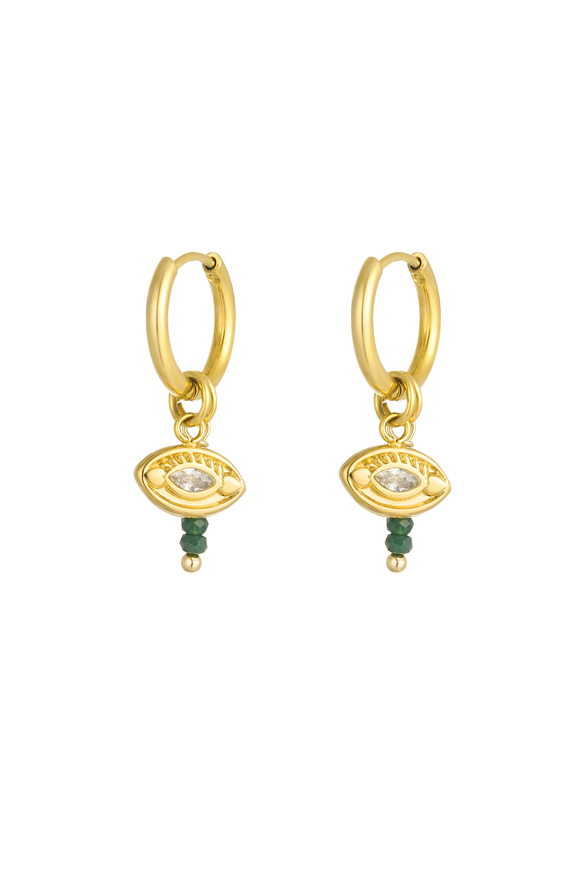 Earrings eye with beads - gold/green h5 