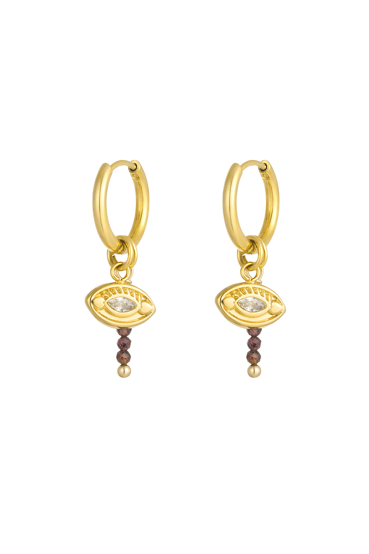 Eye earrings with beads - gold/brown 