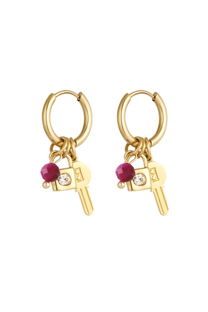 Key earrings with beads - gold/pink h5 