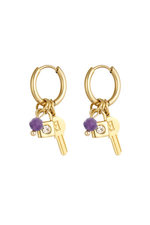 Key earrings with beads - gold/purple h5 