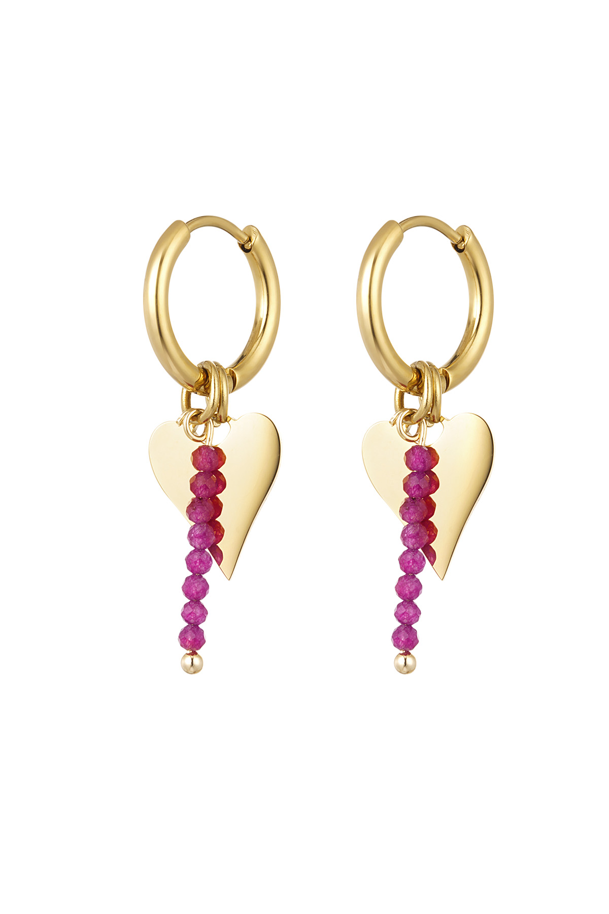 Earrings heart with beads - gold/pink