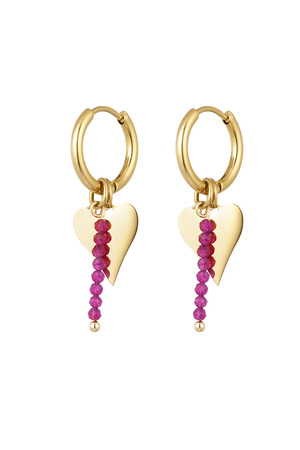 Earrings heart with beads - gold/pink h5 