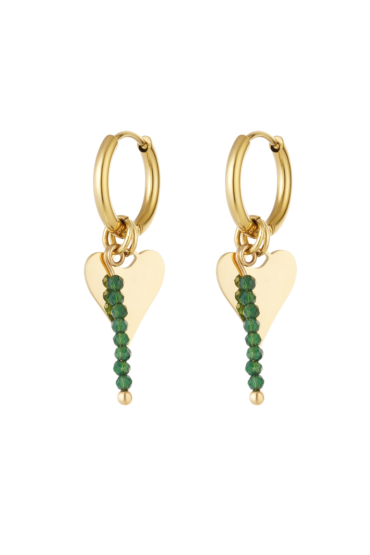 Earrings heart with beads - gold/green