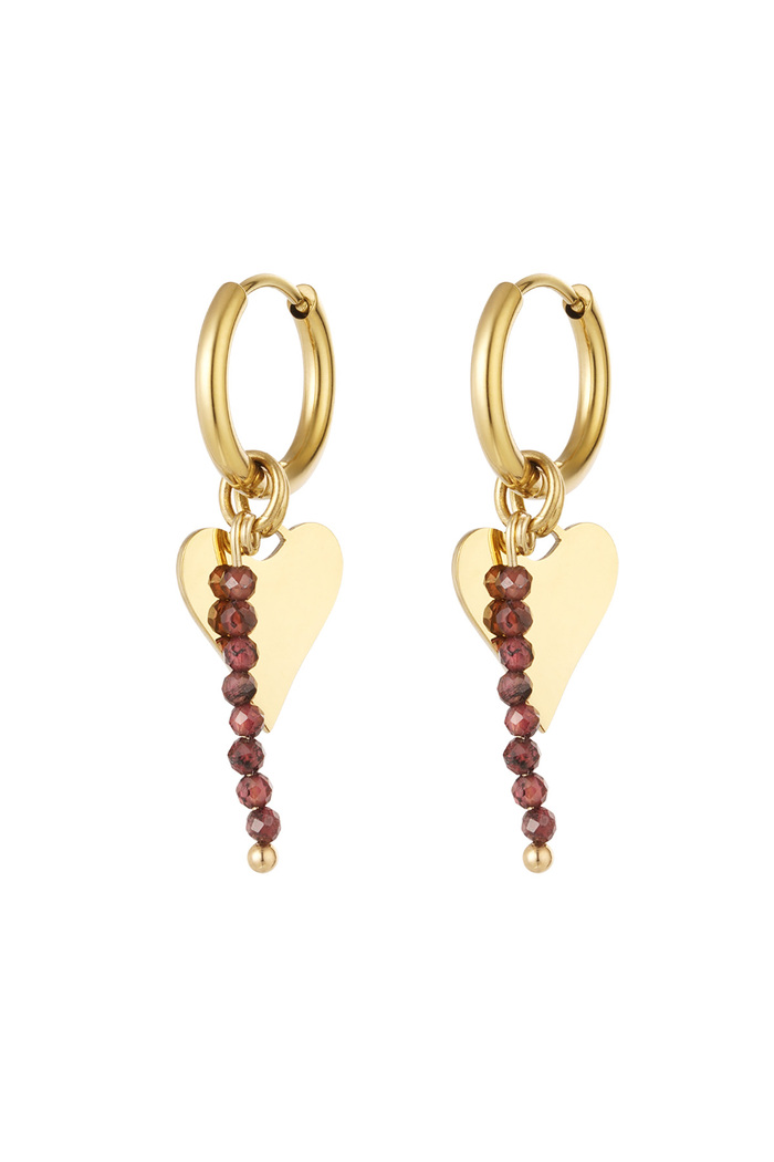 Earrings heart with beads - gold/purple 