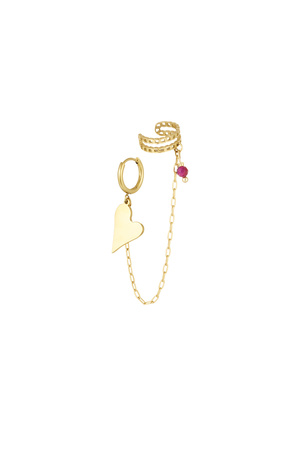 Earring & earcuf heart - gold/pink h5 
