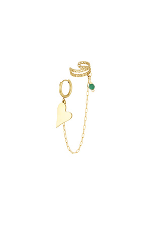 Earring & earcuf heart - gold/green h5 