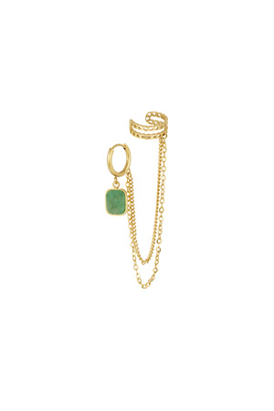 Pendiente y earcuf piedra - oro/verde h5 