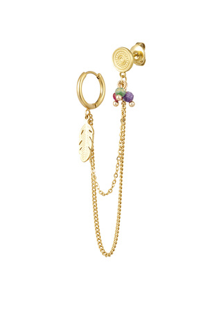 Earring with stud beads and feather - gold h5 