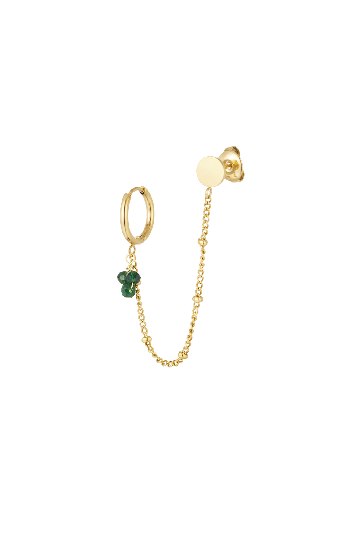 Earring with stud green beads - gold/green