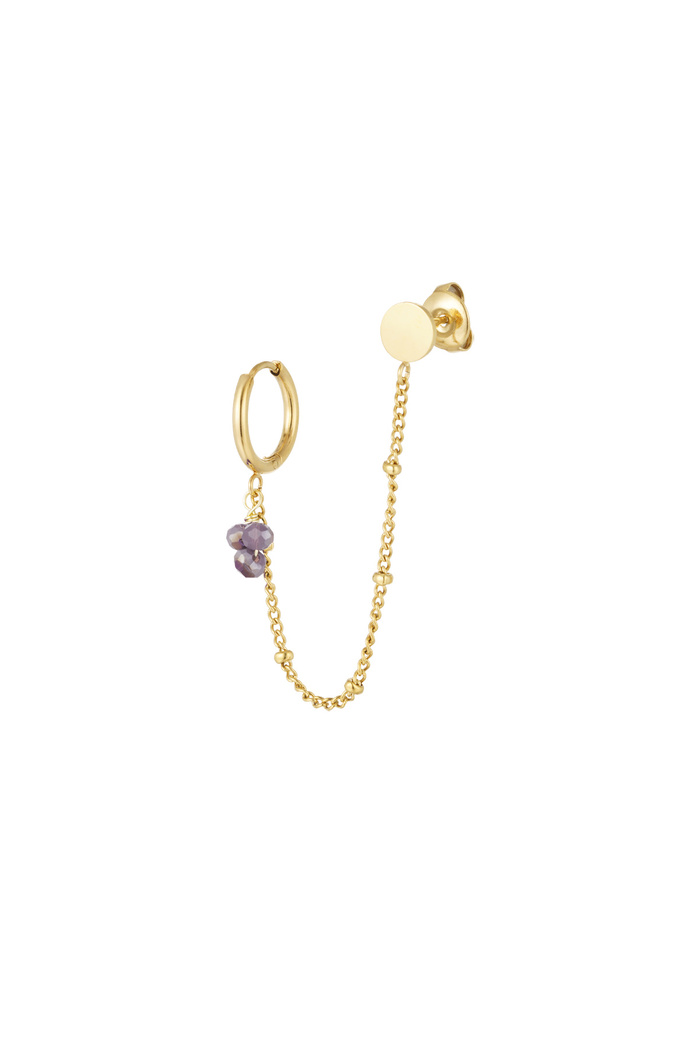 Earring with stud purple beads - gold/purple 
