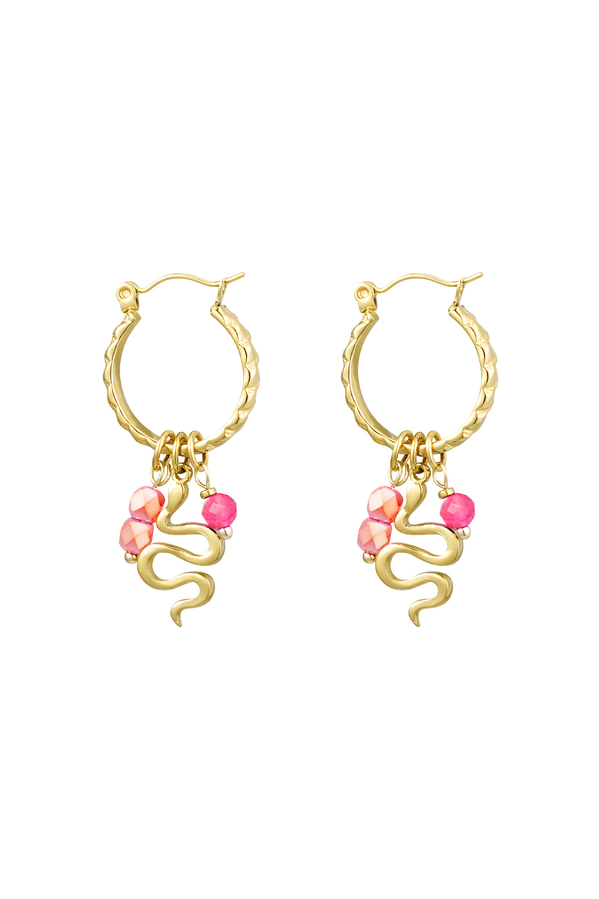 Snake earrings with beads - gold/pink h5 