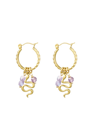 Snake earrings with beads - gold/purple h5 